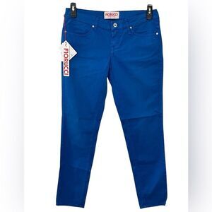 NWT Fiorucci Royal Cobalt Blue Cotton Low Rise Skinny Pants Trousers Size 31